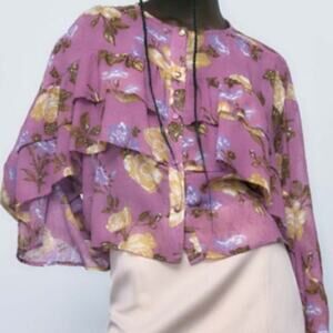 ZARA Tiered Ruffled Floral Top Size Large NWT